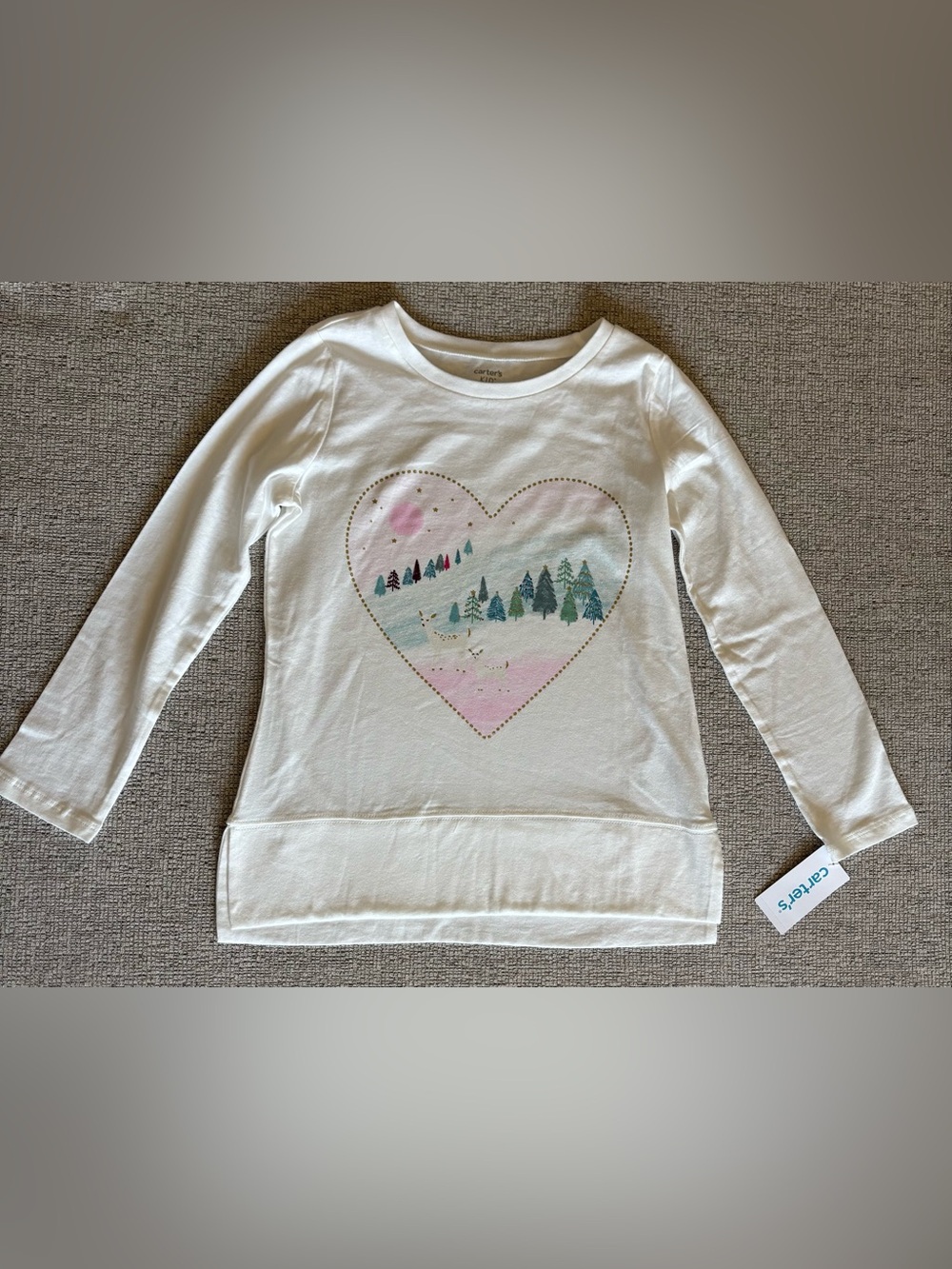 NWT Carter's Long-Sleeve Top with Pastel Heart Forest Graphic
